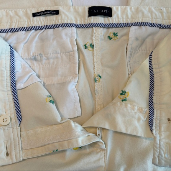 Talbots Pants Lemon Embroidered Relaxed Chino Ivory Cotton Plus Size 16W Petite - Picture 13 of 16